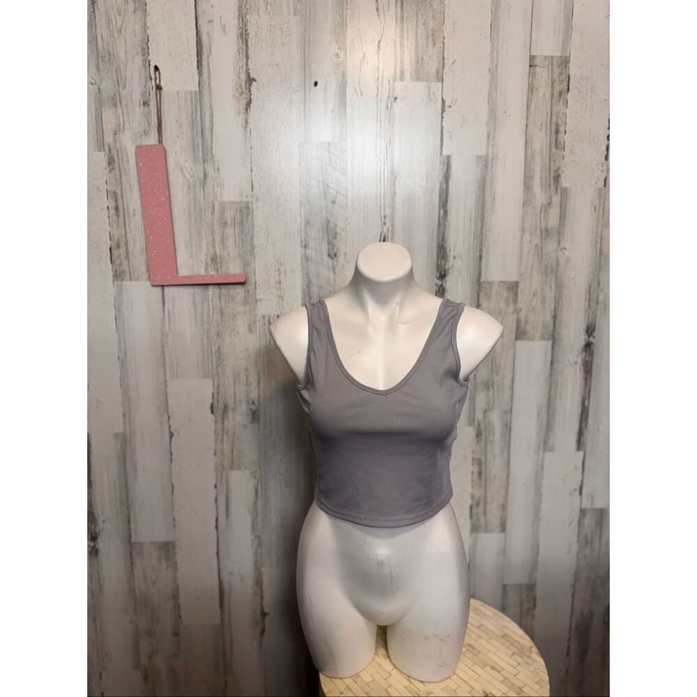 SHEIN Grey Ribbed Scoop Neck Cropped Tank Top Womens Size Large L Basic Cami